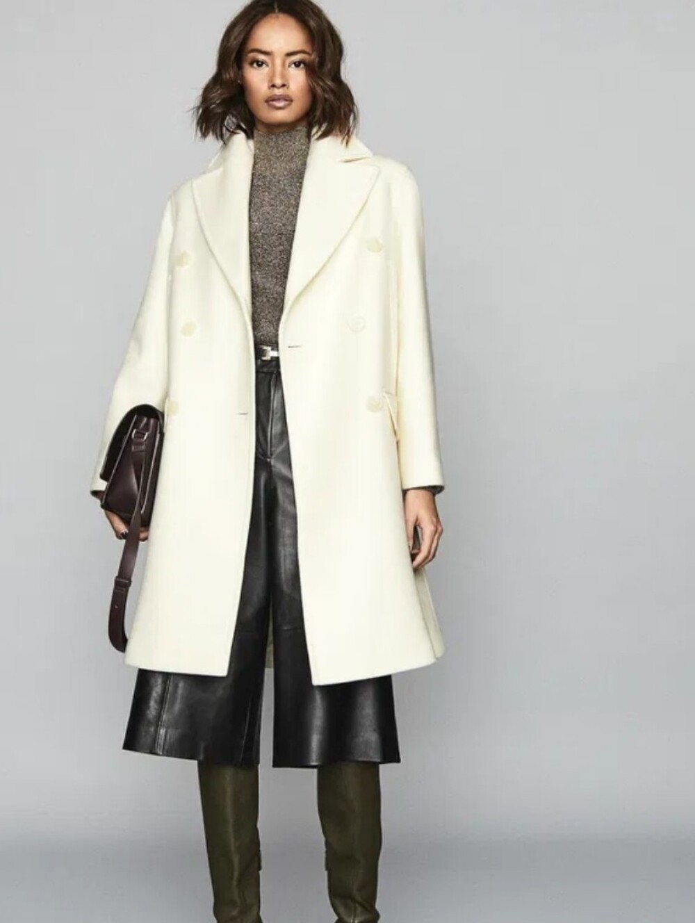 Reiss Cream Double-Breasted Wool / CashmerePea Coat - Picture 2 of 16